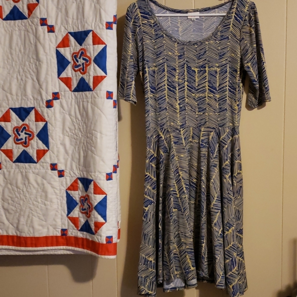 Lularoe Nicole Blue and cream stripes